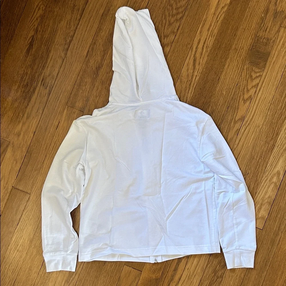 Converse White Girls' Hooded Zip Jacket with Pastel Rainbow Sleeve Stripes